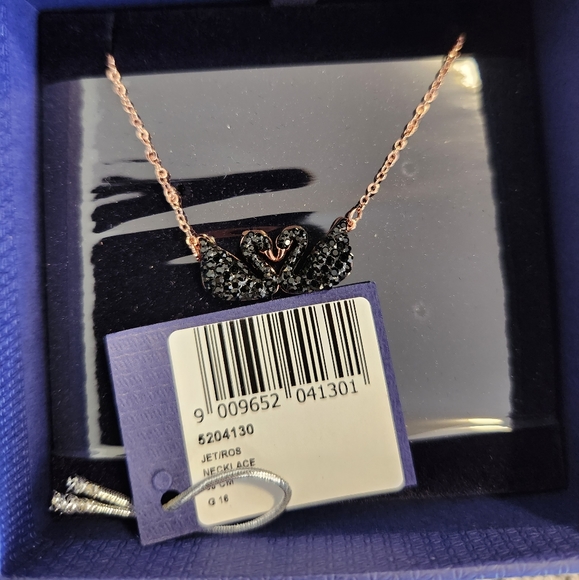 Swarovski Iconic Double Black Swan Necklace with Rose-Gold Tone Plated NIB - Picture 6 of 8